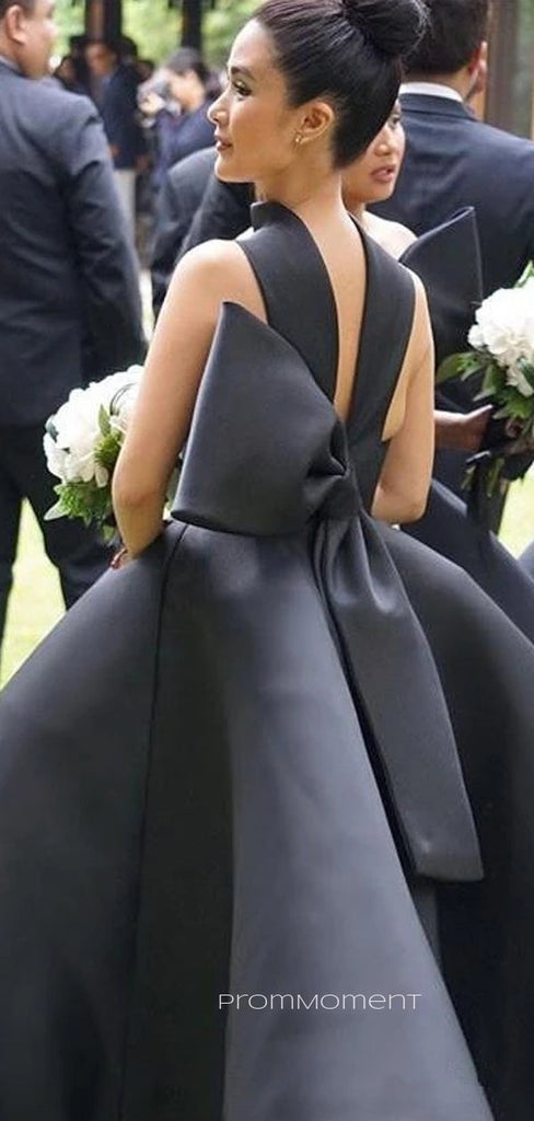 A-line Black Satin Long Evening Prom Dresses, Cheap Custom Prom Dress, PM0103