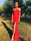 Pretty Off Shoulder Red High Slit Long Evening Prom Dresses, Cheap Custom Mermaid Prom Dress, PM0107