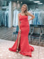 One Shoulder Mermaid Satin Long Evening Prom Dresses, Cheap Side Slit Prom Dress, PM0113