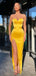 Sweetheart Yellow Satin Mermaid Long Evening Prom Dresses, Cheap Strapless Prom Dress, PM0116