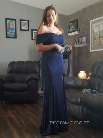 Gorgeous Navy Blue Off Shoulder Long Evening Prom Dresses, Custom Mermaid Prom Dress, PM0119