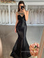 Sweetheart Black Satin Mermaid Long Evening Prom Dresses, Cheap Custom Strapless Prom Dress, PM0121