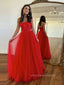 Strapless A-line Red Tulle Long Evening Prom Dresses, Sweetheart Custom Prom Dress, PM0123