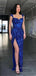Royal Blue Sequins Mermaid Long Evening Prom Dresses, Side Slit Prom Dress, PM0124