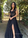 Black Tulle A-line Strapless Long Evening Prom Dresses, Side Slit Custom Prom Dress, PM0127