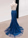 Mermaid Blue Tulle Appliques Long Evening Prom Dresses, Spaghetti Straps Prom Dress, PM0131