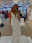 White Sequins Mermaid V-neck Long Evening Prom Dresses, PM0133