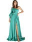 A-line Satin Side Slit Long Evening Prom Dresses, Long Sleeves  Prom Dress, PM0134