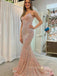 Spaghetti Straps Mermaid Sequins Long Evening Prom Dresses, V-neck Porm Dress, PM0135
