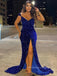 Mermaid Royal Blue Sequins Side Slit Long Evening Prom Dresses, PM0140