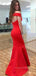 Red Satin Mermaid Long Evening Prom Dresses, Off Shoulder Custom Prom Dress, PM0141