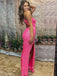 Hot Pink Sequins Mermaid One Shoulder Long Evening Prom Dresses, Side Slit Custom Prom Dress, PM0142
