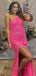 Hot Pink Sequins Mermaid One Shoulder Long Evening Prom Dresses, Side Slit Custom Prom Dress, PM0142