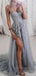 Sweetheart Silver Grey Tulle Sparkly Long Evening Prom Dresses, A-line Custom Prom Dress, PM0143