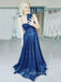 A-line Navy Blue Sparkly Long Evening Prom Dresses, Spaghetti Straps Prom Dress, PM0145
