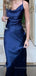Simple Blue Satin Spaghetti Straps Long Evening Prom Dresses, Mermaid Prom Dress, PM0146