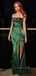 Spaghetti Straps Mermaid Emerald Green Satin Long Evening Prom Dresses, Side Slit Prom Dress, PM0149