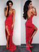 Sexy Backless Red Appliques Long Evening Prom Dresses, Mermaid Spaghetti Straps Prom Dress, PM0148