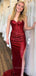 Red Sequins Mermaid Side Slit Long Evening Prom Dresses, Sweetheart Custom Prom Dress, PM0151