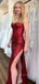 Red Sequins Mermaid Side Slit Long Evening Prom Dresses, Sweetheart Custom Prom Dress, PM0151