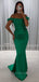 Off Shoulder Green Satin Long Evening Prom Dresses, Mermaid Cheap Prom Dress, PM0154