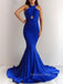Royal Blue Satin Mermaid Long Evening Prom Dresses, PM0156