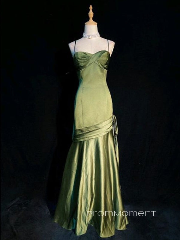 Clover Satin Spaghetti Straps Mermaid Long Evening Prom Dresses, Sweetheart Prom Dress, PM0157