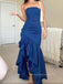 Popular Blue Mermaid Side Slit Strapless Long Evening Prom Dresses, PM0164