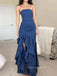 Popular Blue Mermaid Side Slit Strapless Long Evening Prom Dresses, PM0164