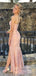 Pink Tulle Appliques Strapless High Slit Long Evening Prom Dresses, PM0166