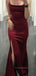 Simple Burgundy Satin Long Evening Prom Dresses, Mermaid Side Slit Prom Dress, PM0167