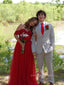 Formal Red Tulle Appliques A-line Long Evening Prom Dresses, Off Shoulder Prom Dress, PM0168