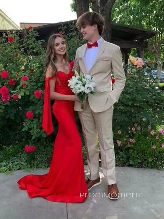 Red Off Shoulder Sweetheart Mermaid Long Evening Prom Dresses, PM0170
