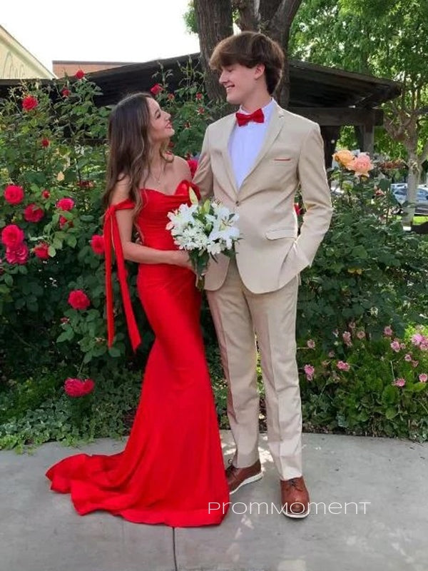 Red Off Shoulder Sweetheart Mermaid Long Evening Prom Dresses, PM0170