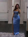 Blue Satin High Slit Spaghetti Straps Long Evening Prom Dresses, Mermaid Prom Dress, PM0171