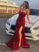 Sequins Red Mermaid Strapless Long Evening Prom Dresses, PM0173