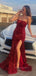 Sequins Red Mermaid Strapless Long Evening Prom Dresses, PM0173