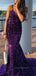 Purple Sequins V-neck Mermaid Straps Long Evening Prom Dresses, PM0174