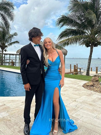 Gorgeous Sheath Bule Mermaid V-neck Straps Long Evening Prom Dresses, PM0177