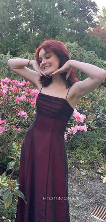 A-line Black Tulle Spaghetti Straps Long Evening Prom Dresses, PM0181