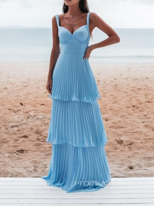 Chiffon A-line V-neck Straps Long Evening Prom Dresses, Lovely Prom Dress, PM0184