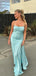 Satin Spaghetti Straps Light Blue Long Evening Prom Dresses, Custom Side Slit Prom Dress, PM0188