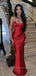 Simple Spaghetti Straps V-neck Satin Long Evening Prom Dresses, Mermaid Prom Dress, PM0191