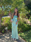 Gorgeous Spaghetti Straps Straps Blue Satin Backless Long Evening Prom Dresses, PM0193
