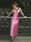 Pink Satin Spaghetti Straps Gorgeous Long Evening Prom Dresses, PM0195