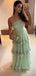Unique Sage Green Tulle Strapsless Long Evening Prom Dresses, PM0196