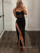 Sexy Black Sequins Long Evening Prom Dresses, Side Slit See Through Prom Dress, PM0197