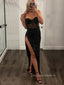 Sexy Black Sequins Long Evening Prom Dresses, Side Slit See Through Prom Dress, PM0197