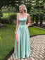 Satin Green Straps A-line Long Evening Prom Dresses, PM0198