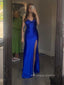 Formal Spaghetti Straps Long Evening Prom Dresses, Royal Blue Satin Prom Dress, PM0199